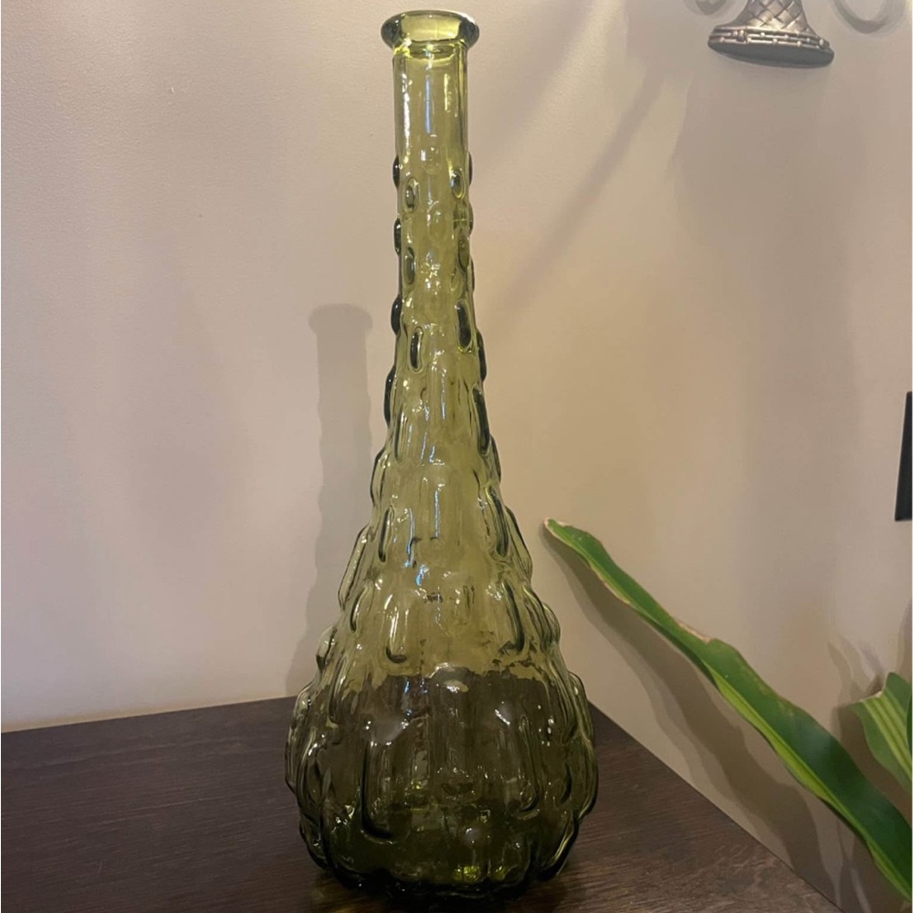Vintage MCM Empoli Avocado Glass Genie Bottle Made In Italy
